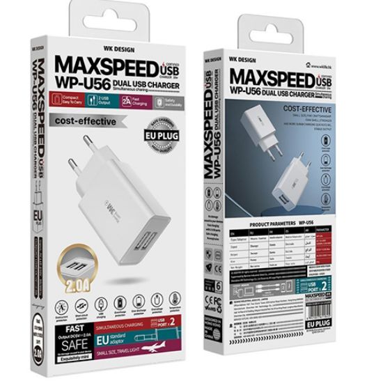 تصویر  شارژر دیواری مکس اسپید مدل WP-U56 به همراه کابل تبدیل Lightning