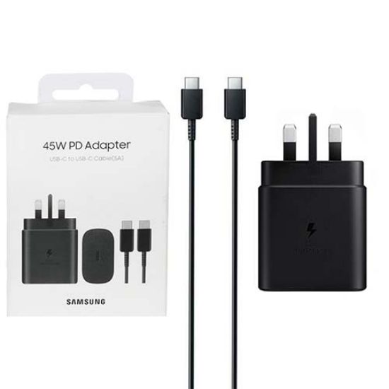 تصویر  شارژر دیواری سه پین 45W فست و PD تک پورت SAMSUNG Type-C مدل EP-TA845 به همراه کابل شارژ Type-C - مشکی
