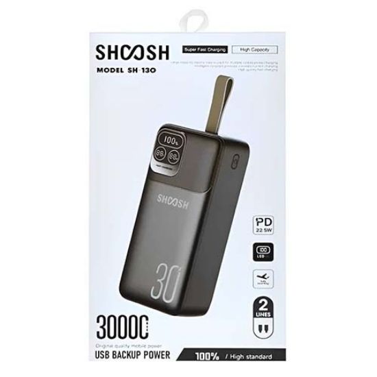 تصویر  پاوربانک شوش مدل SH-130 ظرفیت 30000 میلی آمپر ساعت مشکی